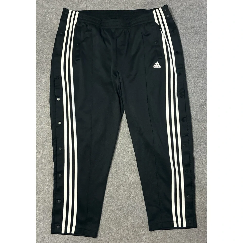 Adidas Track Pants Mens 2XL 36x25 Black 3 Stripe Snap Tear Away Breakaway